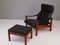 Mid-Century Danish Leather Lounge Chair with Ottomann, 1970s, Set of 2 3