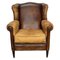 Poltrona Wingback vintage in pelle color cognac, Paesi Bassi, Immagine 1