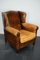 Fauteuil à Oreilles Vintage en Cuir Couleur Cognac, Pays-Bas 9