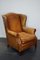 Club chair vintage in pelle color cognac con poggiapiedi, set di 2, Immagine 9