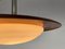 Mid-Century Italian Teak Wood, Milk Glass & Brass UFO Pendant, 1960s 10