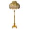 Antique Corinthian Column Brass Floor Lamp with Fringed Lampshade, England, 1890 1