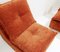 Mid-Century Italian Orange Velvet Fabric Fireside Chairs, 1970s, Set of 2 3