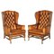 Antique Wingback Chairs in Brown Leather by William Morris, 1900, Set of 2 1