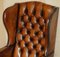 Antique Wingback Chairs in Brown Leather by William Morris, 1900, Set of 2 4