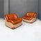 Modern Italian Cognac Leather and Sand Colored Fabric Armchairs, 1970s, Set of 2 4