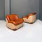 Moderne italienische Sessel aus cognacfarbenem Leder & sandfarbenem Stoff, 1970er, 2er Set 3