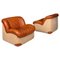 Modern Italian Cognac Leather and Sand Colored Fabric Armchairs, 1970s, Set of 2, Image 1