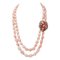 Rose Gold and Silver Multi-Strands Necklace with Coral & Diamonds, 1950s 1