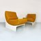 Space Age Italian White Abs and Mustard Yellow Fabric Armchairs, 1970s, Set of 2 2