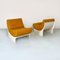 Space Age Italian White Abs and Mustard Yellow Fabric Armchairs, 1970s, Set of 2 3