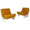 Space Age Italian White Abs and Mustard Yellow Fabric Armchairs, 1970s, Set of 2, Image 1