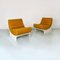 Space Age Italian White Abs and Mustard Yellow Fabric Armchairs, 1970s, Set of 2 4