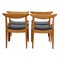 W1 Chairs in Oak and Black Leather by Hans J. Wegner for C.M. Madsen, Set of 4 3