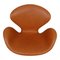 Sedia Swan vintage in pelle color cognac di Arne Jacobsen per Fritz Hansen, anni '60, Immagine 4