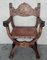 Antique Spanish Colonial Style Carved Armchairs with Leather, 1890, Set of 2, Image 5