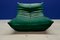 Poltrona Togo in velluto verde bottiglia, poltrona ad angolo e divano a due posti di Michel Ducaroy per Ligne Roset, set di 3, Immagine 2