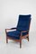 British Teak Armchair with Blue Velvet Upholstery from Cintique, 1970s 1