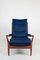 British Teak Armchair with Blue Velvet Upholstery from Cintique, 1970s 8
