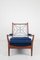 British Teak Armchair with Blue Velvet Upholstery from Cintique, 1970s 9