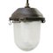 Vintage Industrial Grey and Clear Striped Glass Pendant Light, Image 1