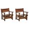Spanish Brutalist Hunting Armchairs in Oak and Cognac Leather by Kaare Klint, 1950s, Set of 2, Image 1