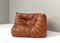 Togo Corner Lounge Chair attributed to Michel Ducaroy for Ligne Roset in Tan Leather, France, 1970s, Image 4