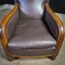 Art Deco Leather Armchair with Wooden Armrests 15