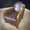 Art Deco Leather Armchair with Wooden Armrests 12