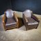 Art Deco Leather Armchair with Wooden Armrests 1