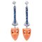 Platinum Dangle Earrings with Coral, Sapphires and Diamonds, 1960s, Set of 2 1