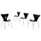 Danish Modern 7 Series Chairs in Black Wood by Arne Jacobsen for Fritz Hansen, 1970s, Set of 4 1