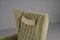 Large Green Italian Wood & Fabric Wingback Armchair, 1950s, Image 10