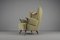 Large Green Italian Wood & Fabric Wingback Armchair, 1950s, Image 5