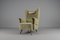 Grand Fauteuil à Oreilles en Bois et Tissu Vert, Italie, 1950s 1