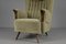 Grand Fauteuil à Oreilles en Bois et Tissu Vert, Italie, 1950s 8