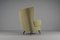 Large Green Italian Wood & Fabric Wingback Armchair, 1950s, Image 4