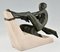 Max Le Verrier, Art Deco Skulptur Athlet mit Seil, 1937, Metall & Stein 6