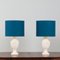 Large Italian Neoclassical Table Lamps with Deep Blue Linen Shades, 1980s, Set of 2 1