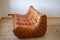 Pine Leather Togo Sofa and Pouf by Michel Ducaroy for Ligne Roset, 1970s, Set of 2, 3