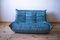 Blue Togo Corner Seat, Lounge Chair & 2-Seat Sofa by Michel Ducaroy for Ligne Roset, 1979, Set of 3 3