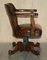 Antique Barrel Back Captains Chair in Brown Leather, 1880 14