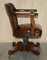 Antique Barrel Back Captains Chair in Brown Leather, 1880, Image 14