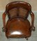 Antique Barrel Back Captains Chair in Brown Leather, 1880 12