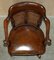 Antique Barrel Back Captains Chair in Brown Leather, 1880, Image 12