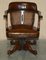 Antique Barrel Back Captains Chair in Brown Leather, 1880, Image 2