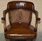 Antique Barrel Back Captains Chair in Brown Leather, 1880 3