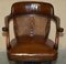 Antique Barrel Back Captains Chair in Brown Leather, 1880, Image 3