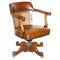 Antique Barrel Back Captains Chair in Brown Leather, 1880, Image 1