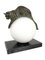 Französische Skulpturale Französische Equilibre Tischlampe mit Katze auf Glaskugel von Gaillard für Max Le Verrier, 2022 3